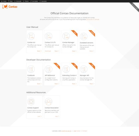 Capture d'écran de la page de documentation officielle sur le site Contao