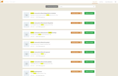 Capture d'écran de l'interface de gestion des extensions du site Contao