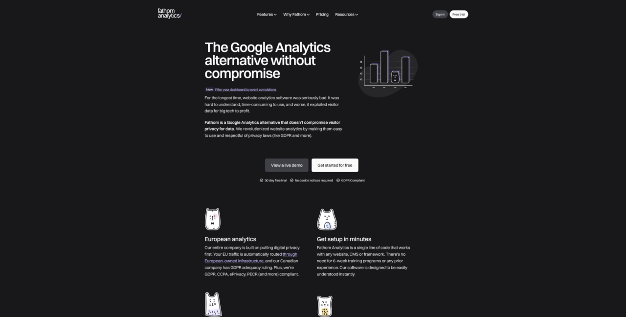 page de fathom analytics