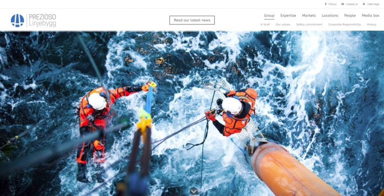 Prezioso Linjebygg, un exempe de site réalisé par Web ex Machina avec Contao