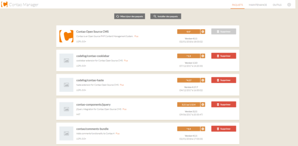 Visuel des packages sur Contao Manager