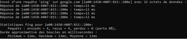 Ping sur Google.com